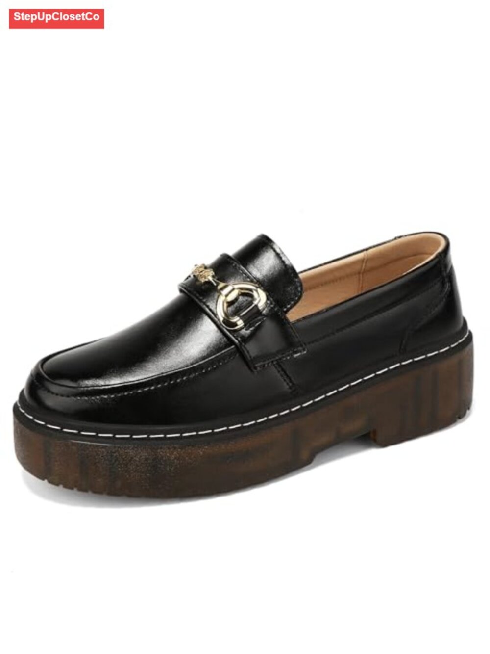 PU Leather Platform Loafers with Memory Foam and Arch Support Slip-Ons